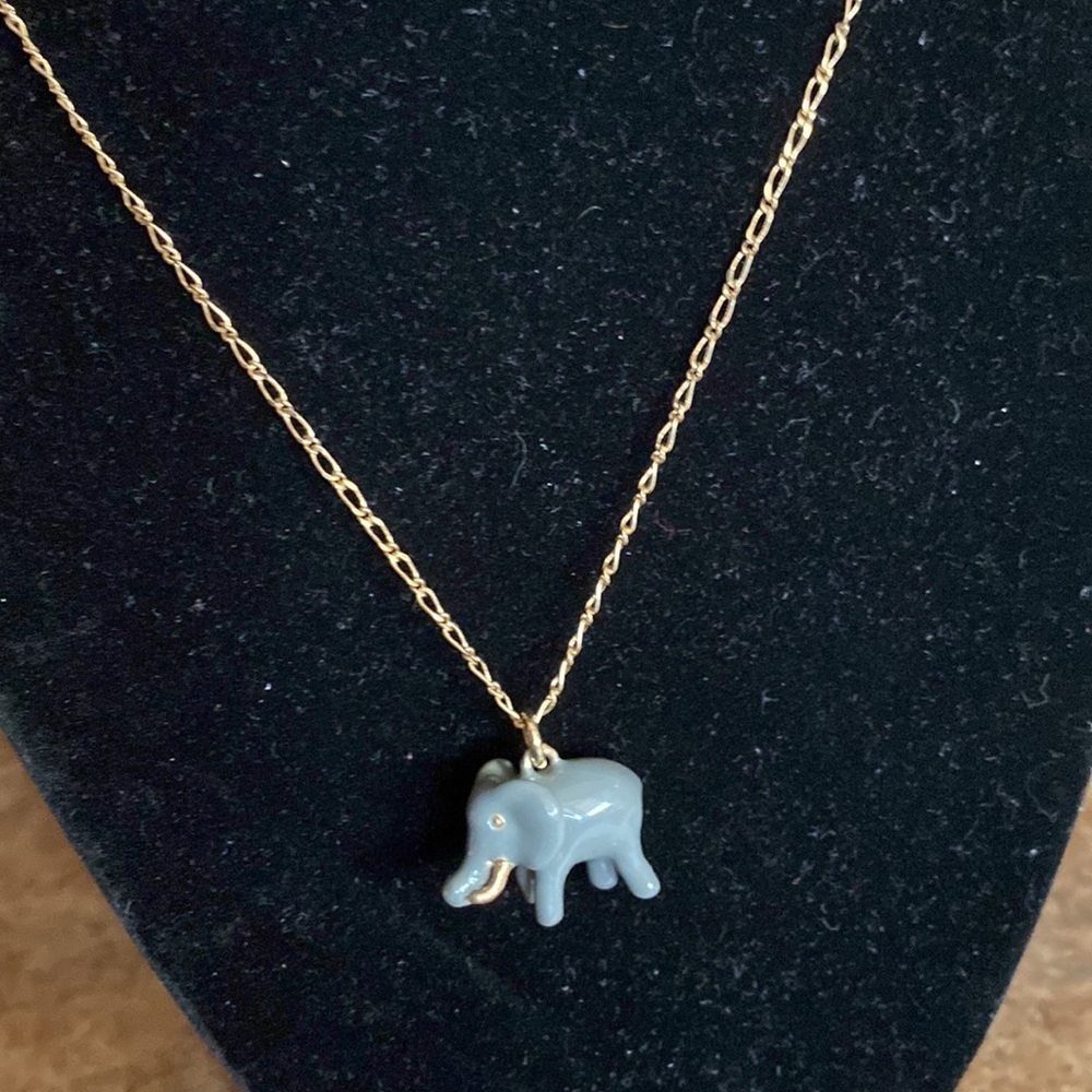 J. Crew elephant pendant and gold link contemporary statement long necklace